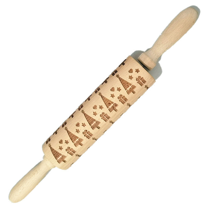 Wooden Rolling Pin Beech Wood Laser Engraved Printing Rolling Pin Christmas Flip Sugar Cookie Pressing Stick