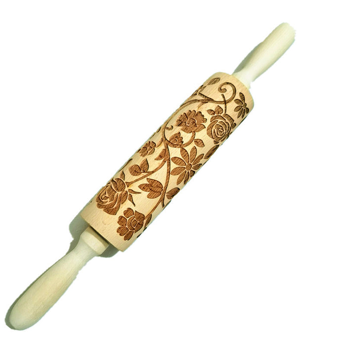 Wooden Rolling Pin Beech Wood Laser Engraved Printing Rolling Pin Christmas Flip Sugar Cookie Pressing Stick