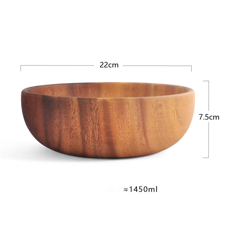 Acacia Wood Bowl Solid Wood Plate Tableware Salad Bowl Shallow Mouth Bowl