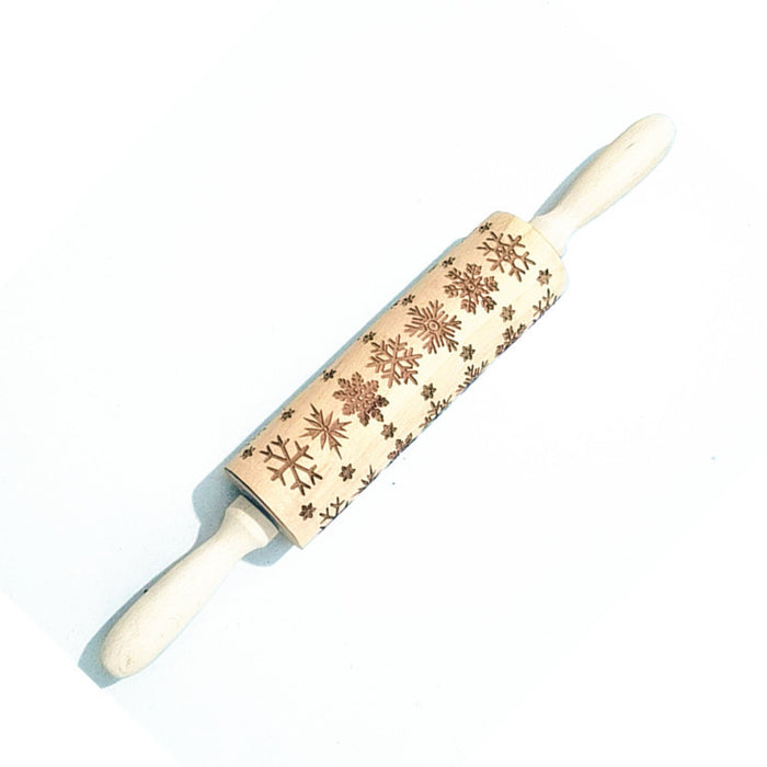 Wooden Rolling Pin Beech Wood Laser Engraved Printing Rolling Pin Christmas Flip Sugar Cookie Pressing Stick