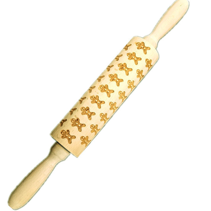 Wooden Rolling Pin Beech Wood Laser Engraved Printing Rolling Pin Christmas Flip Sugar Cookie Pressing Stick